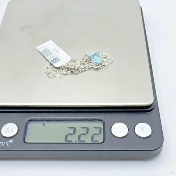 Sterling Silver Blue Topaz Pendant Necklace Feminine Dainty Plated Brass Chain - Picture 9 of 9